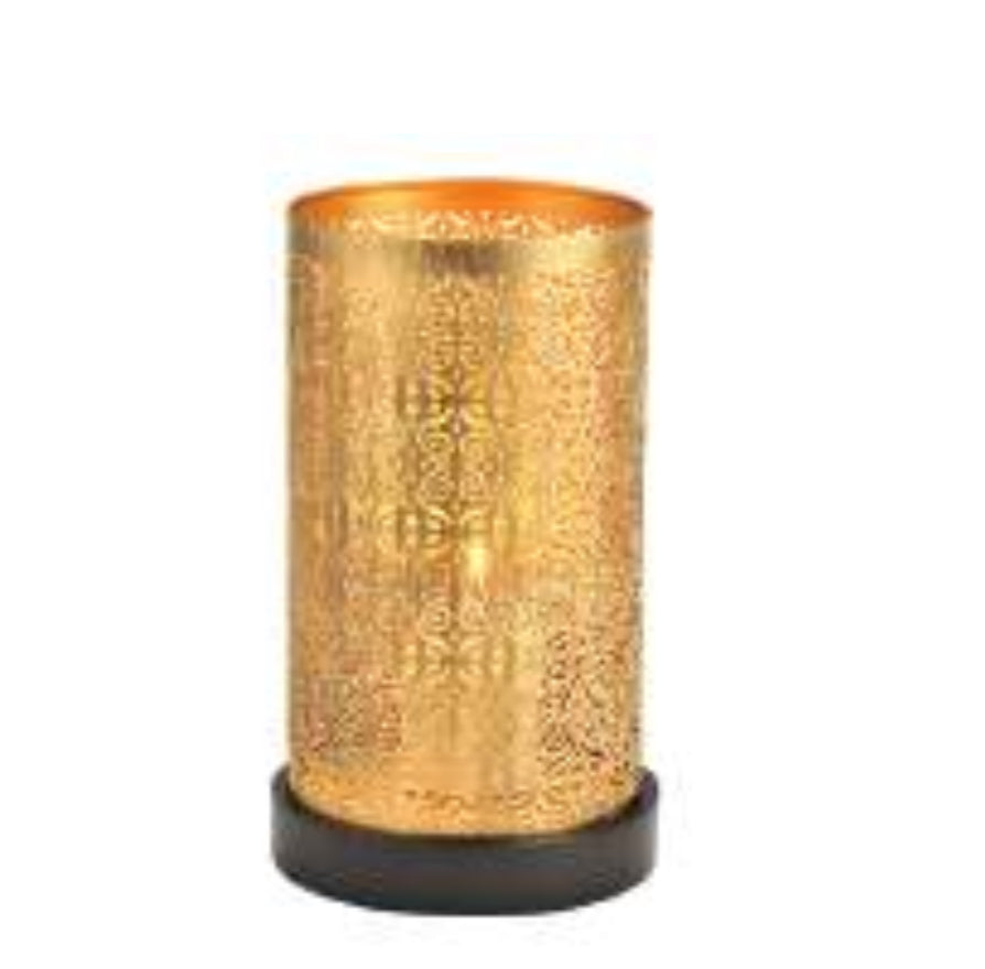 Κηροπήγιο μεταλλικό χρυσό με καφέ βάση ξύλινη Φ13x23cm 10032943/WU