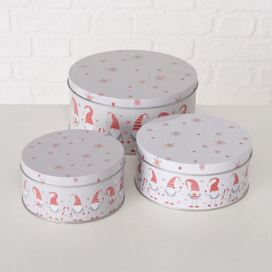 ΚΟΥΤΙ Set/3 ΑΠΟΘΗΚΕΥΣΗΣ ΣΧΕΔΙΟ ΞΩΤΙΚΑ ΣΤΡΟΓΓΥΛΟ ΓΚΡΙ/ΚΟΚΚΙΝΟ Lucky H6/7/9cm D14/16/20cm ΜΕΤΑΛΛΙΚΟ