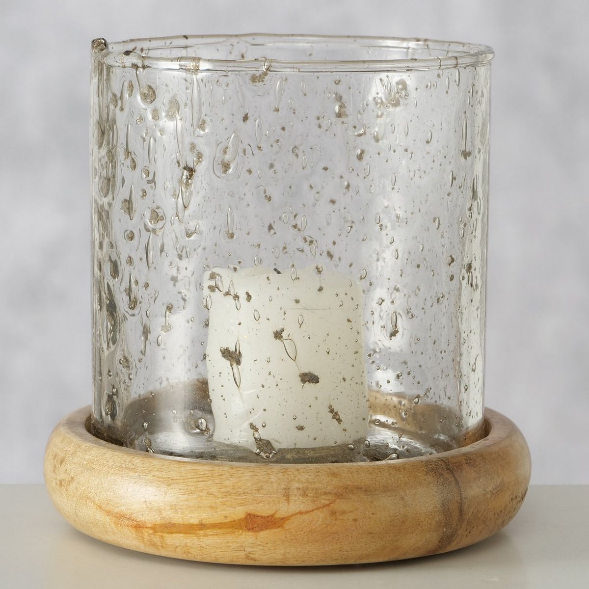 ΚΗΡΟΠΗΓΙΟ Theodora, Round H12cm D12cm ΞΥΛΙΝΗ ΒΑΣΗ Mango