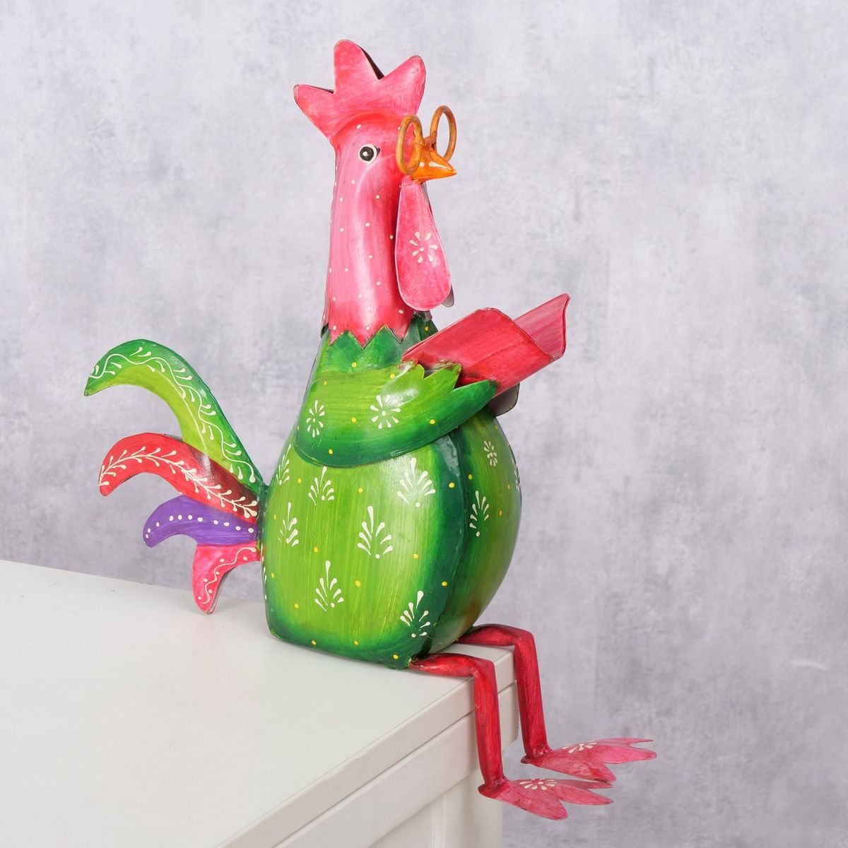 ΚΟΚΚΟΡΑΣ ΚΑΘΙΣΤΟΣ Bruni ΦΙΓΟΥΡΑ ΚΟΚΚΙΝΟ ΠΡΑΣΙΝΟ 34Χ12Χ45cm ΜΕΤΑΛΛΟ