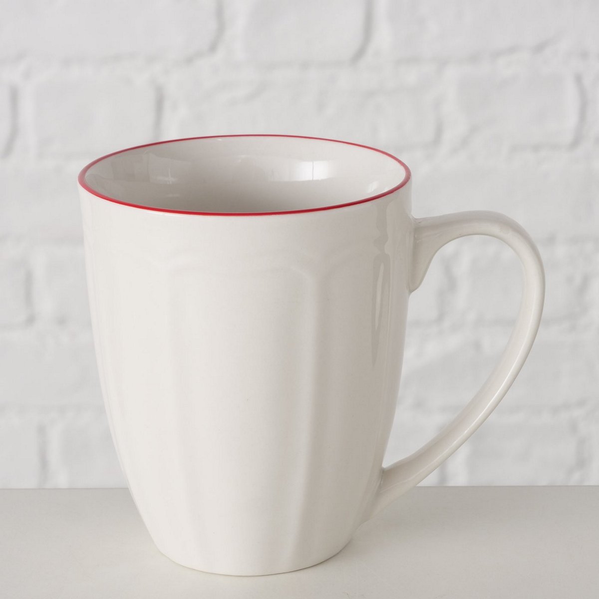 ΚΟΥΠΑ Hedda 330ml ΛΕΥΚΟ ΚΟΚΚΙΝΗ ΡΙΓΑ H10,5cm D9cm Dishwasher ΠΟΡΣΕΛΑΝΗ