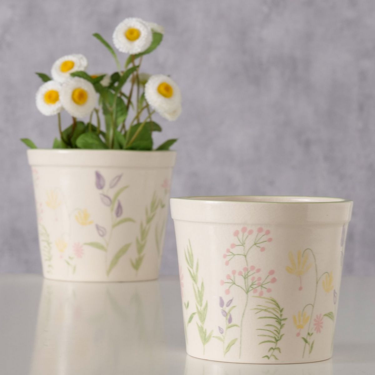 ΚΑΣΠΩ Blossom Set/2, H11/14cm, D13/16cm Floral, ΚΕΡΑΜΙΚΟ