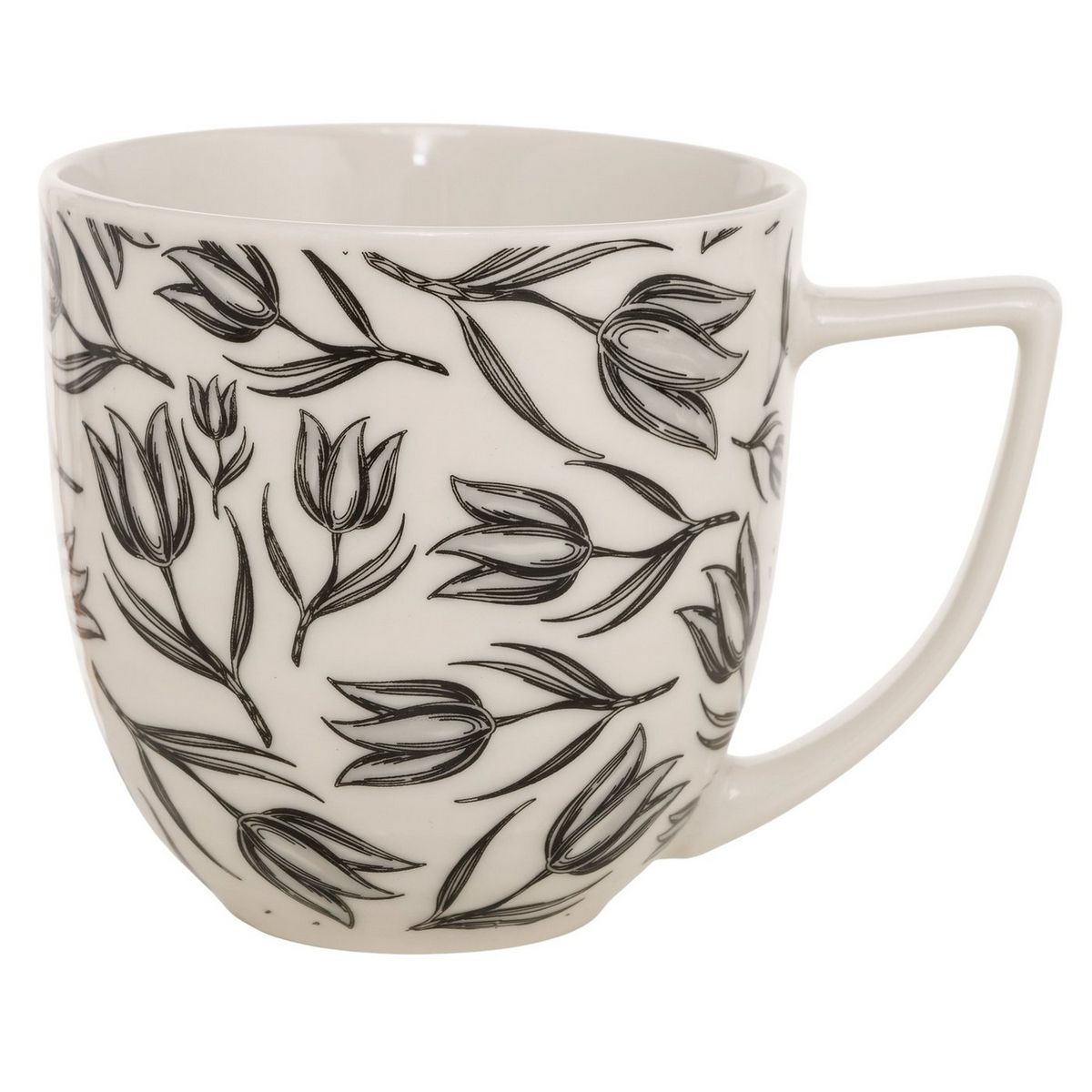 ΚΟΥΠΑ Jumbo H10cm D 9CM Carina, 400ml, ΛΕΥΚΟ ΜΑΥΡΟ Dishwasher proof, Floral