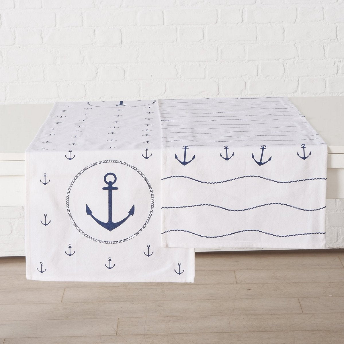 ΤΡΑΒΕΡΣΑ 2/ass ΣΧΕΔΙΟ ΑΓΚΥΡΑ ΛΕΥΚΟ ΜΠΛΕ Busum W40 L140cm Cotton