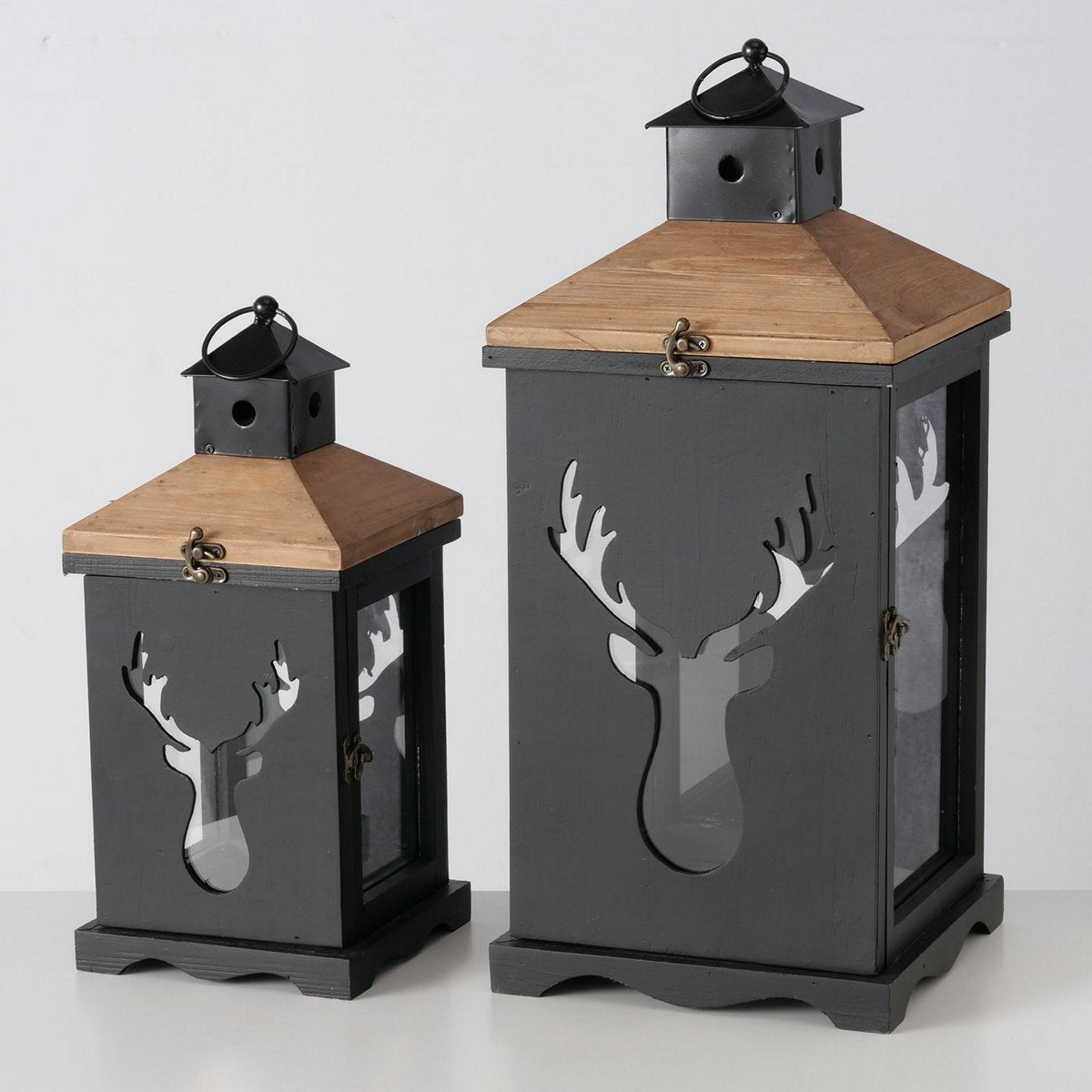 ΦΑΝΑΡΙ Set/2 Vilbert ΣΧΕΔΙΟ ΕΛΑΦΙ ΜΑΥΡΟ 18Χ18Χ40cm 24Χ24Χ56cm