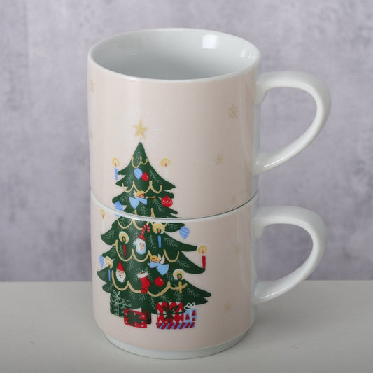 ΚΟΥΠΑ Hanna 340ml ΡΟΖ ΜΕ ΠΡΑΣΙΝΟ ΔΕΝΤΡΟ ΣΕ ΣΥΣΚΕΥΑΣΙΑ 2τμχ 13x9x8,5cm  ΠΟΡΣΕΛΑΝΗ Dishwasher proof