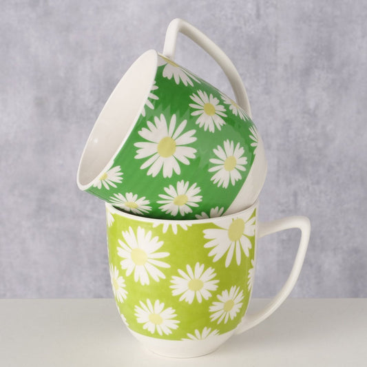 ΚΟΥΠΑ 2/ass Jumbo ΣΧΕΔΙΟ ΜΑΡΓΑΡΙΤΕΣ Daisie ΠΡΑΣΙΝΟ ΛΕΥΚΟ 400ml Dishwasher proof Floral New Bone ΠΟΡΣΕΛΑΝΗ