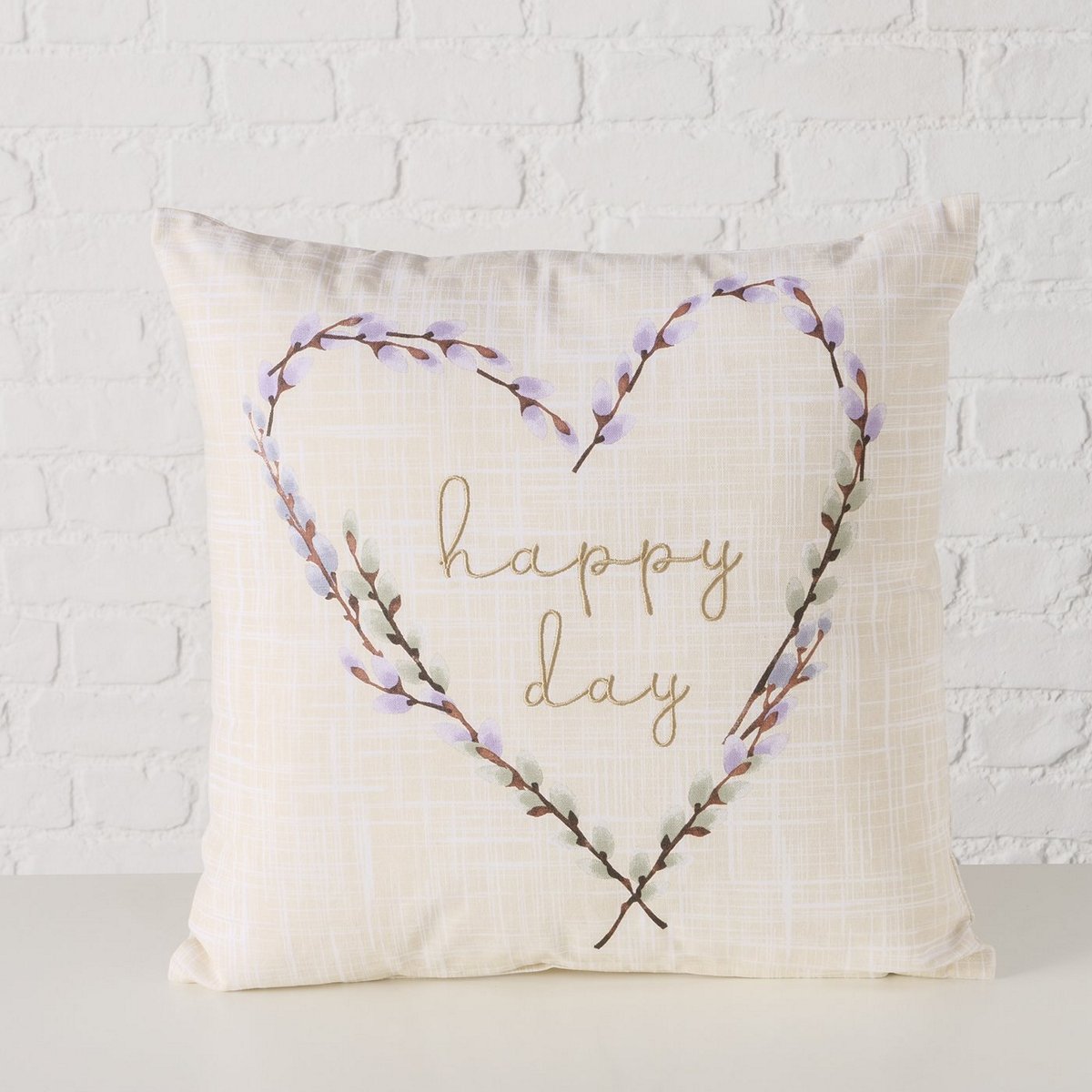 ΜΑΞΙΛΑΡΙ Salix Heart Floral ΜΩΒ Cotton ΕΚΡΟΥ 45Χ45Χ12cm