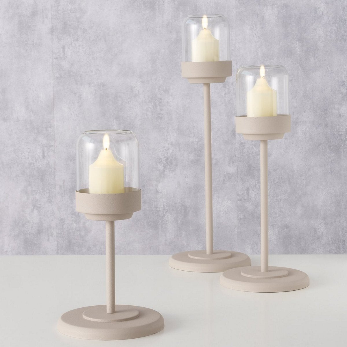 ΚΗΡΟΠΗΓΙΟ Set/3 Senza H28/37/46cm D15cm ΓΥΑΛΙ ΔΙΑΦΑΝΕΣ ΜΕΤΑΛΛΟ ΜΠΕΖ