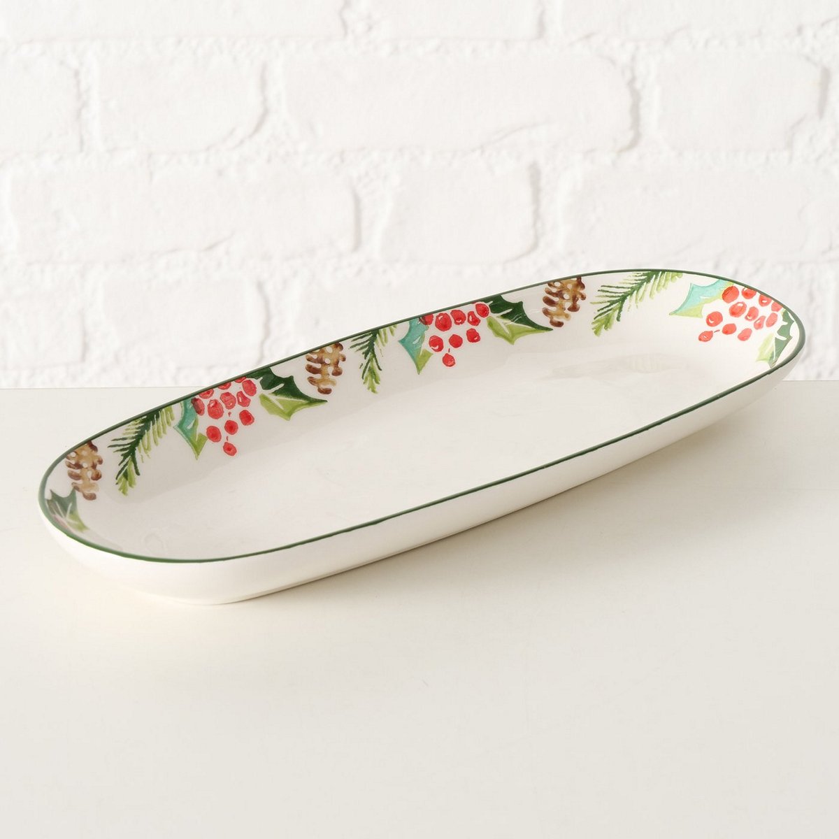 ΠΙΑΤΕΛΑ ΟΒΑΛ ΓΚΙ ΜΕ ΚΟΥΚΟΥΝΑΡΕΣ Garland ΚΟΚΚΙΝΟ ΠΡΑΣΙΝΟ ΛΕΥΚΟ Dishwasher proof 35X15X3,5cm ΚΕΡΑΜΙΚΟ