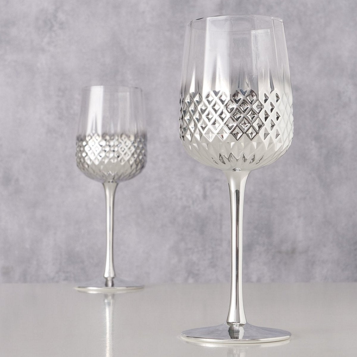 ΠΟΤΗΡΙ ΚΡΑΣΙΟΥ 2ΤΕΜ Crystal H22cm D8cm ΑΣΗΜΙ ΜΕΤΑΛΛΙΚΟ ΓΥΑΛΙ 20-26-866