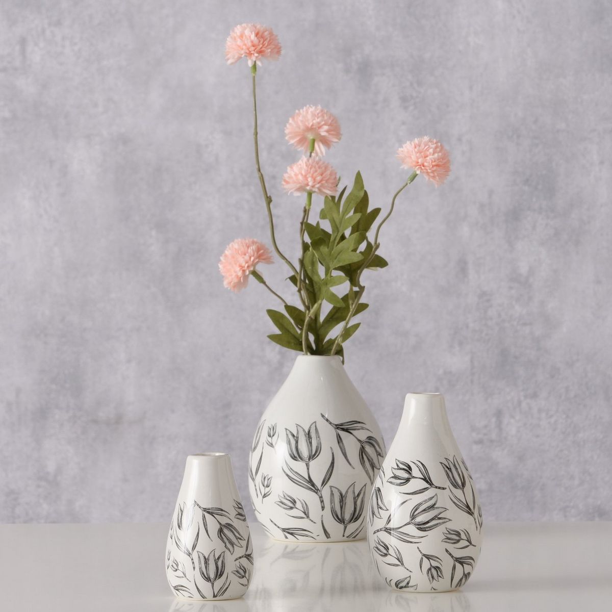 ΒΑΖΟ Set/3 Carina H 8,00-12,00 cm ΑΣΠΡΟΜΑΥΡΟ Floral ΚΕΡΑΜΙΚΟ