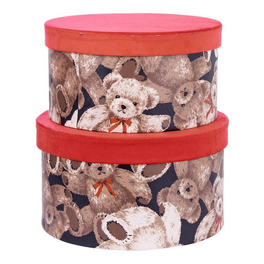 ΚΟΥΤΙ Set/2 ΣΤΡΟΓΓΥΛΟ ΚΟΚΚΙΝΟ ΒΕΛΟΥΔΟ ΜΕ ΚΑΦΕ ΑΡΚΟΥΔΑΚΙΑ  D25-Η14,5cm,  D27,5-H16cm