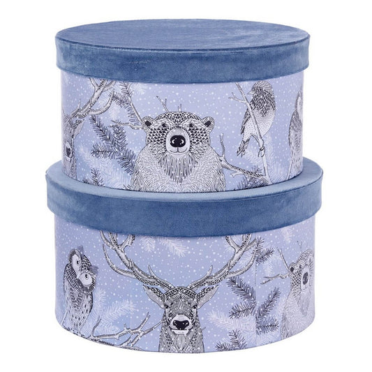 ΚΟΥΤΙ Set/2 ΣΤΡΟΓΓΥΛΟ ΜΠΛΕ ΒΕΛΟΥΔΟ ΜΕ ΚΟΥΚΟΥΒΑΓΙΑ /ΤΑΡΑΝΔΟΣ  D25-Η14,5cm,  D27,5-H16cm