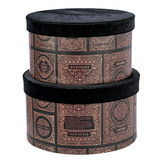 ΚΟΥΤΙ Set/2 ΣΤΡΟΓΓΥΛΟ ΜΑΥΡΟ ΒΕΛΟΥΔΟ ΚΑΦΕ ΣΧΗΜΑΤΑ D25-Η14,5cm,  D27,5-H16cm