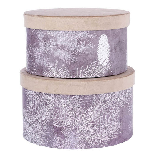 ΚΟΥΤΙ Set/2 ΣΤΡΟΓΓΥΛΟ   ΜΠΕΖ ΒΕΛΟΥΔΟ ΓΚΡΙ ΚΟΥΚΟΥΝΑΡΙΑ  D25-Η14,5cm,  D27,5-H16cm