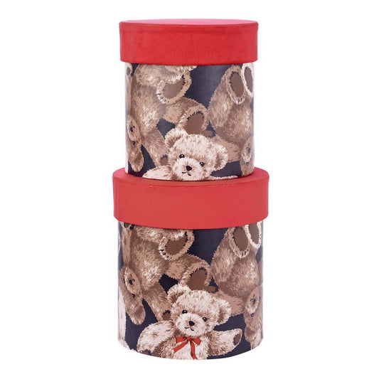 ΚΟΥΤΙ Set/2 ΚΥΛΙΝΔΡΙΚΟ ΚΟΚΚΙΝΟ BEΛΟΥΔΟ ΜΕ ΚΑΦΕ ΑΡΚΟΥΔΑΚΙΑ  D16-Η19cm,  D18,5-H21cm