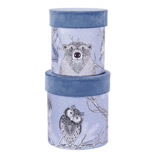 ΚΟΥΤΙ Set/2  ΚΥΛΙΝΔΡΙΚΟ ΜΠΛΕ ΒΕΛΟΥΔΟ ΜΕ ΚΟΥΚΟΥΒΑΓΙΑ /ΤΑΡΑΝΔΟΣ  D16-Η19cm,  D18,5-H21cm