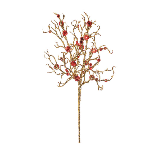 ΚΟΡΑΛΙ ΚΛΑΔΙ ΧΡΥΣΟ ΜΕ GLITTER ΚΟΚΚΙΝΟ ΠΛΙΣΕ ΛΟΥΛΟΥΔΙ 55cm
