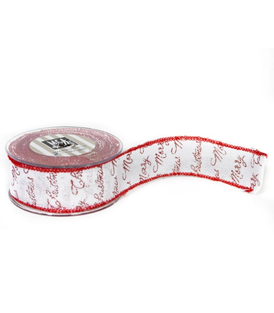 ΚΟΡΔΕΛΑ 4,5CMX9,1M ΥΦ MERRY CHRISTMAS IN FLAX - ΛΕΥΚΟ/ΚΟΚΚΙΝΟ