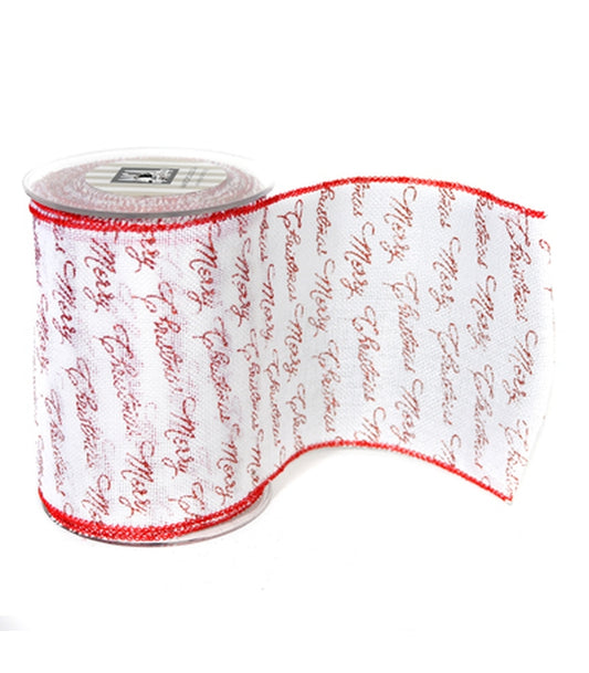 ΚΟΡΔΕΛΑ 15CMX9,1M ΥΦ MERRY CHRISTMAS IN FLAX - ΛΕΥΚΟ/ΚΟΚΚΙΝΟ