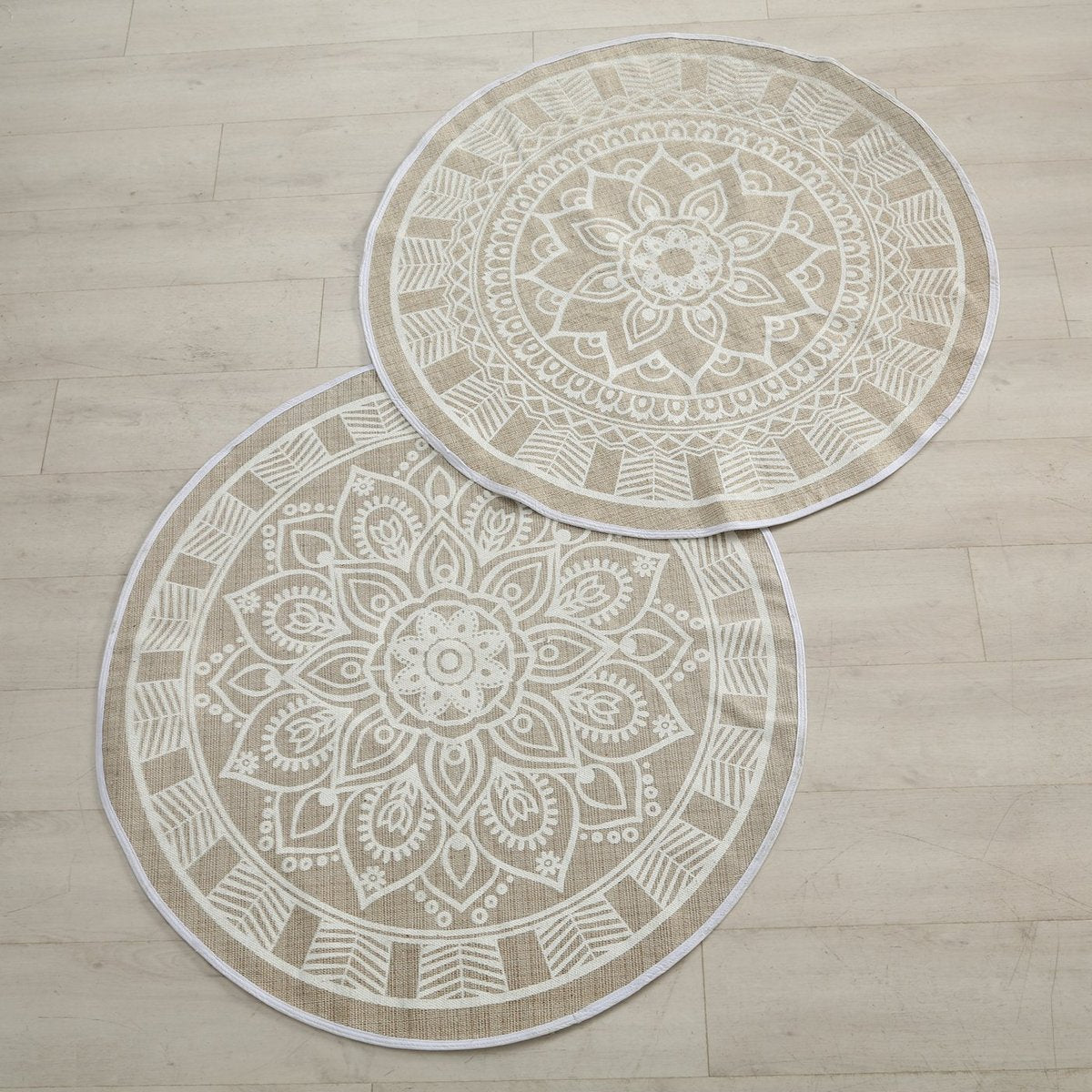 ΧΑΛΙ Mandala, 2/ass,ΛΕΥΚΟ-ΜΠΕΖ D:110 cm hand wash only cotton