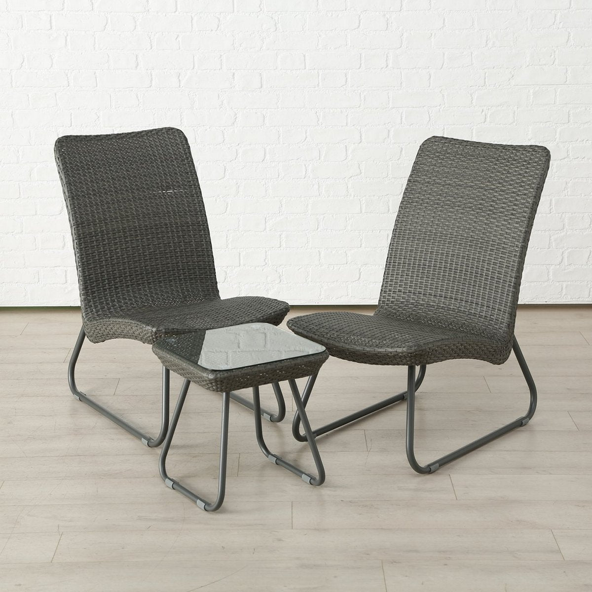 ΚΑΡΕΚΛΕΣ 2 ΜΕ ΤΡΑΠΕΖΙ set/3 Domingo 50X80X42-88 cm 40X40X50cm ΜΕΤΑΛΛΙΚΟ ΓΚΡΙ