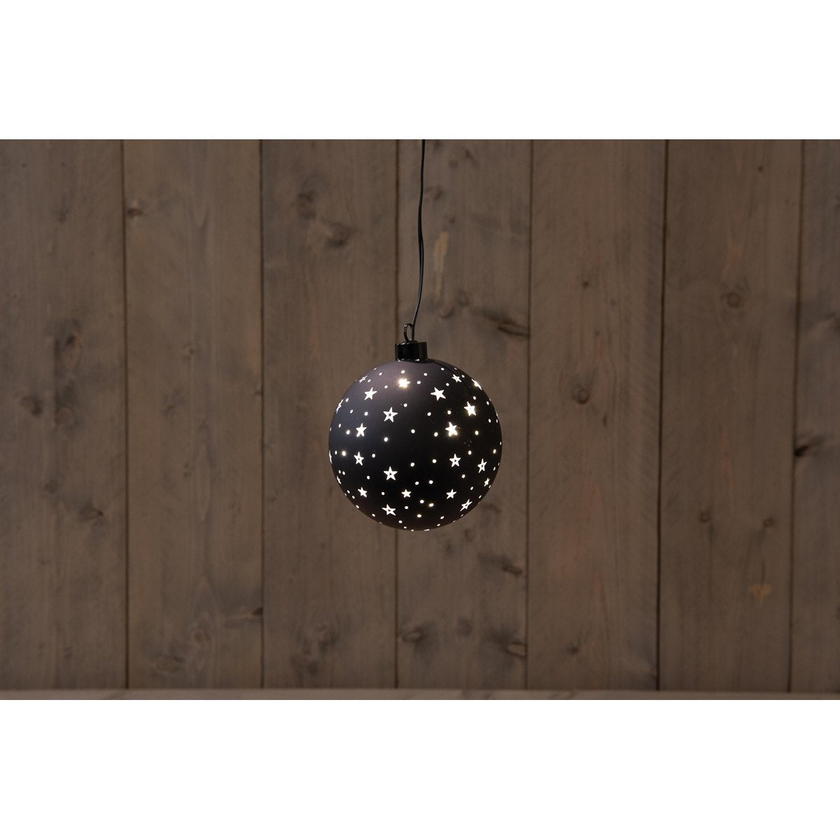 ΜΠΑΛΑ LED ΜΕ ΑΣΤΕΡΙΑ ΓΥΑΛΙ ΜΑΥΡΟ B.O. 12CM / ΘΕΡΜΟ ΛΕΥΚΟ 2XAAA /COLORBOX
