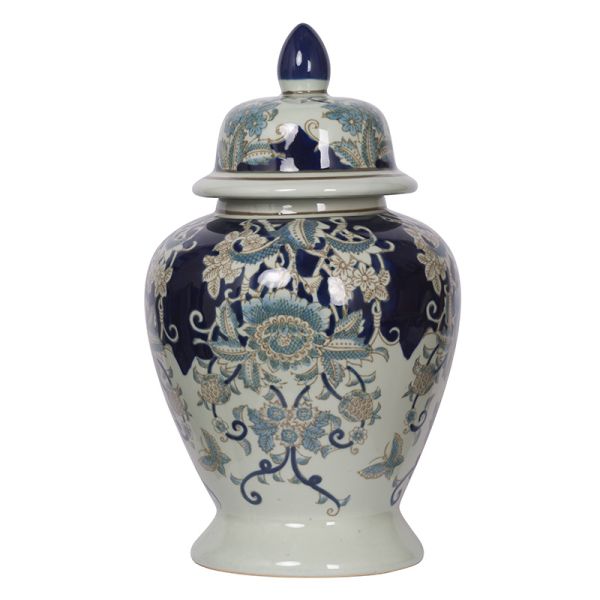 Bryn Διακοσμητικό Δοχείο Πορσελάνης με Καπάκι σε Μπλε με Μπεζ Αποχρώσεις (25x25x42)cm