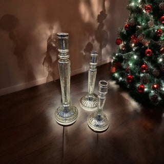 Κηροπήγιο Γυάλινο Ασημί 9.5x5x20cm GE-22302561