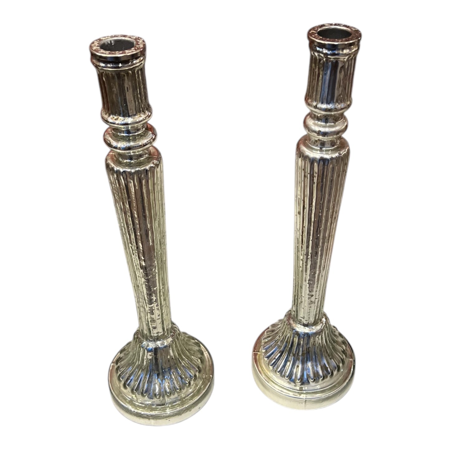 Κηροπήγιο Γυάλινο Ασημί 10.5x10.5x36cm GE-22302563