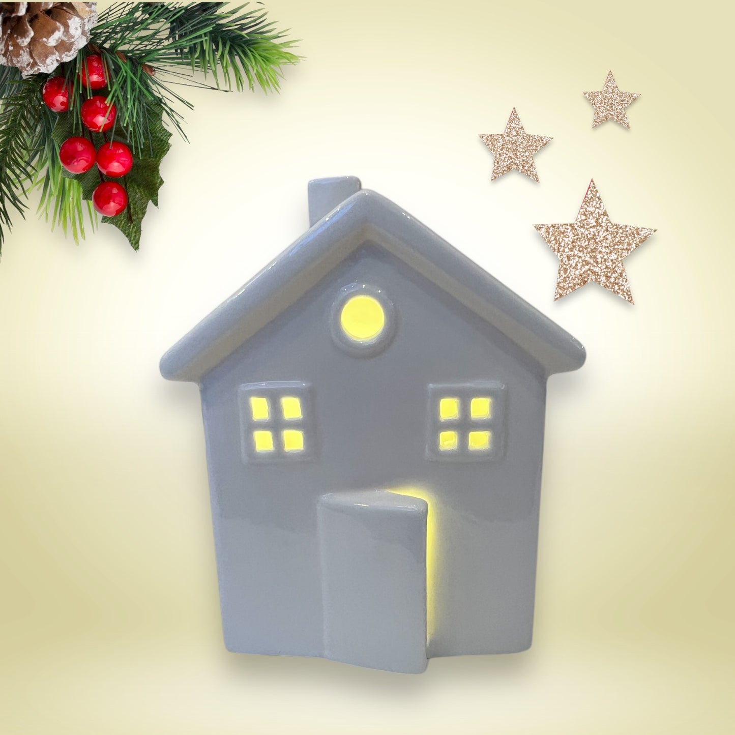 Σπιτάκι Λευκό LED Κεραμικό 9.5x8x11cm GE-22402134