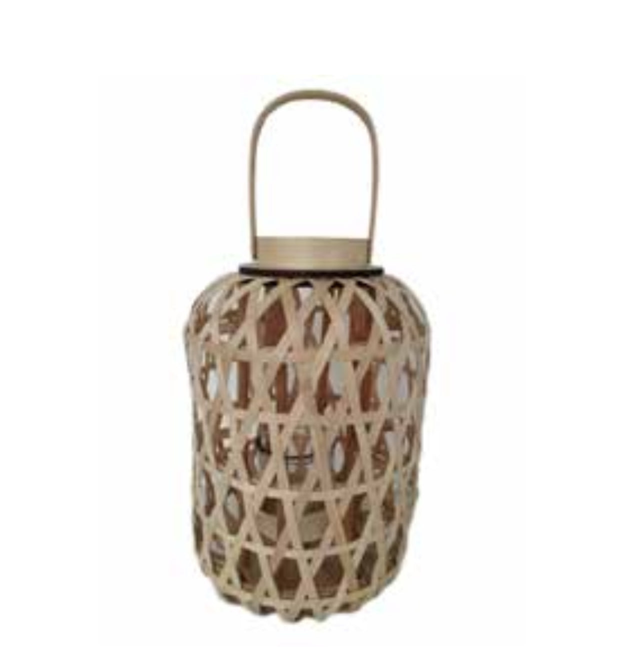 Φανάρι πλεκτό φυσικό ξύλινο με γυαλί εσωτερικά φ28x43cm 410066