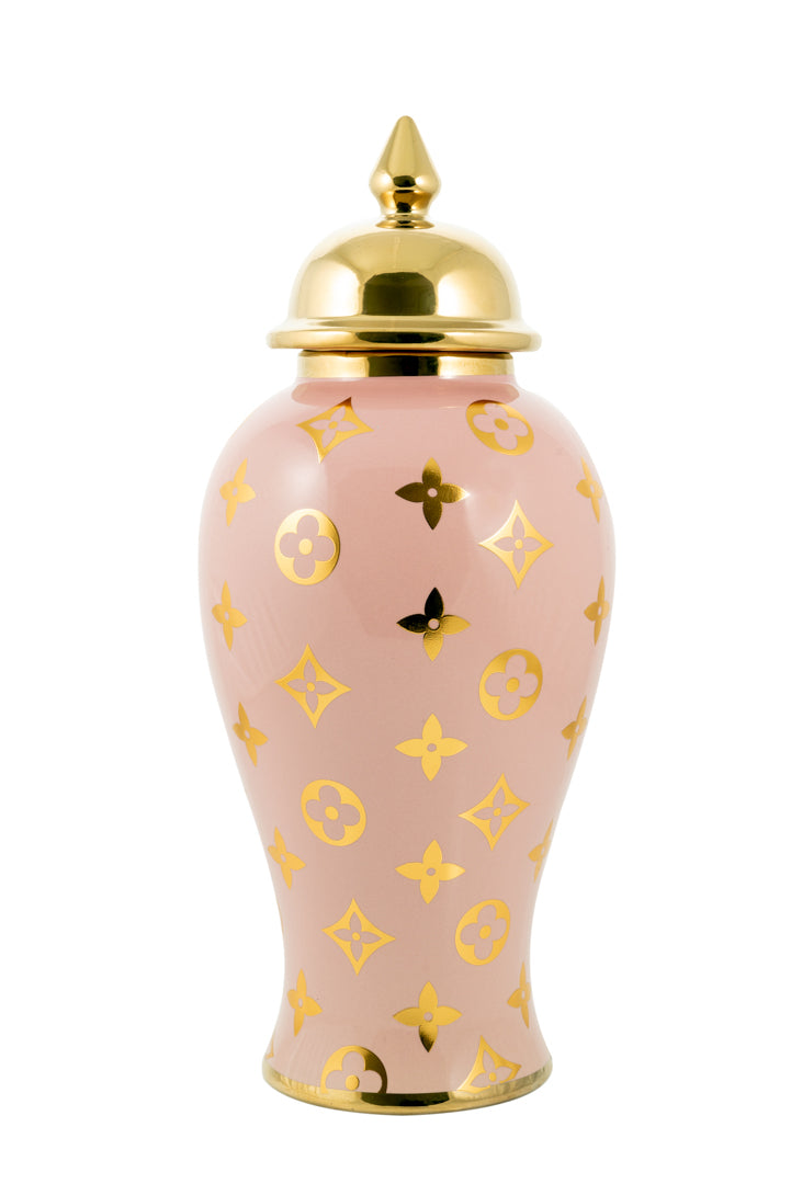 ΔΙΑΚΟΣΜΗΤΙΚΟ ΒΑΖΟ ΤΖΑΡ ΚΕΡΑΜΙΚΟ ΡΟΖ ΜΕ ΣΧΕΔΙΟ ΚΑΙ ΧΡΥΣΟ ΚΑΠΑΚΙ 42Χ17,5ΕΚ