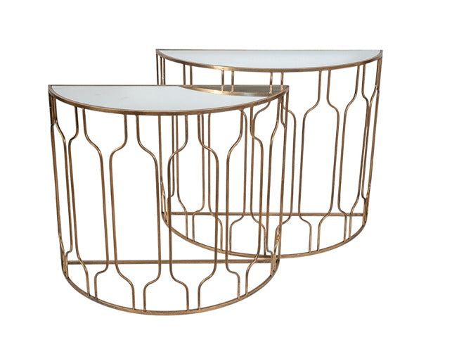 ΜΕΤΑΛΛΙΚΕΣ ΚΟΝΣΟΛΕΣ ΣΕΤ 2 ΟΒΑΛ ΧΡΥΣΕΣ ΜΕ ΤΖΑΜΙ ΚΑΘΡΕΠΤΗ 100Χ41Χ80,5 ΚΑΙ 90Χ36Χ75,5