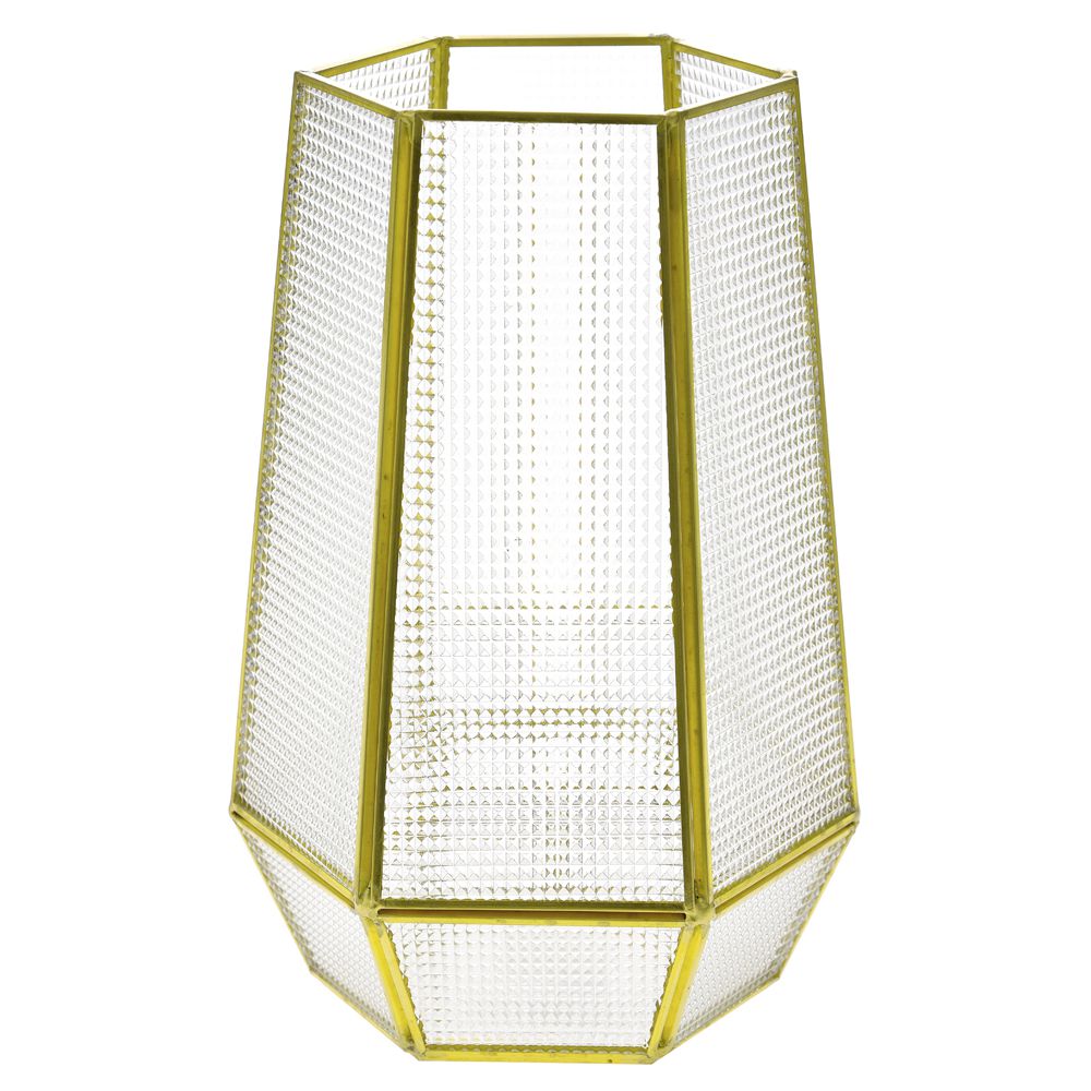 Γυάλινο γεωμετρικό κηροπήγιο με χρυσές ακμές 12x26εκ 75922