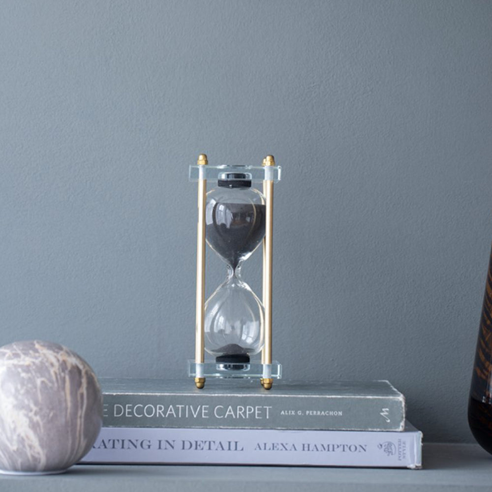 Artekko Hourglass Κλεψύδρα Διακοσμητική Γυαλί Κρύσταλλο Μαύρο Χρυσό (7.6x7.6x20.5)cm 76880
