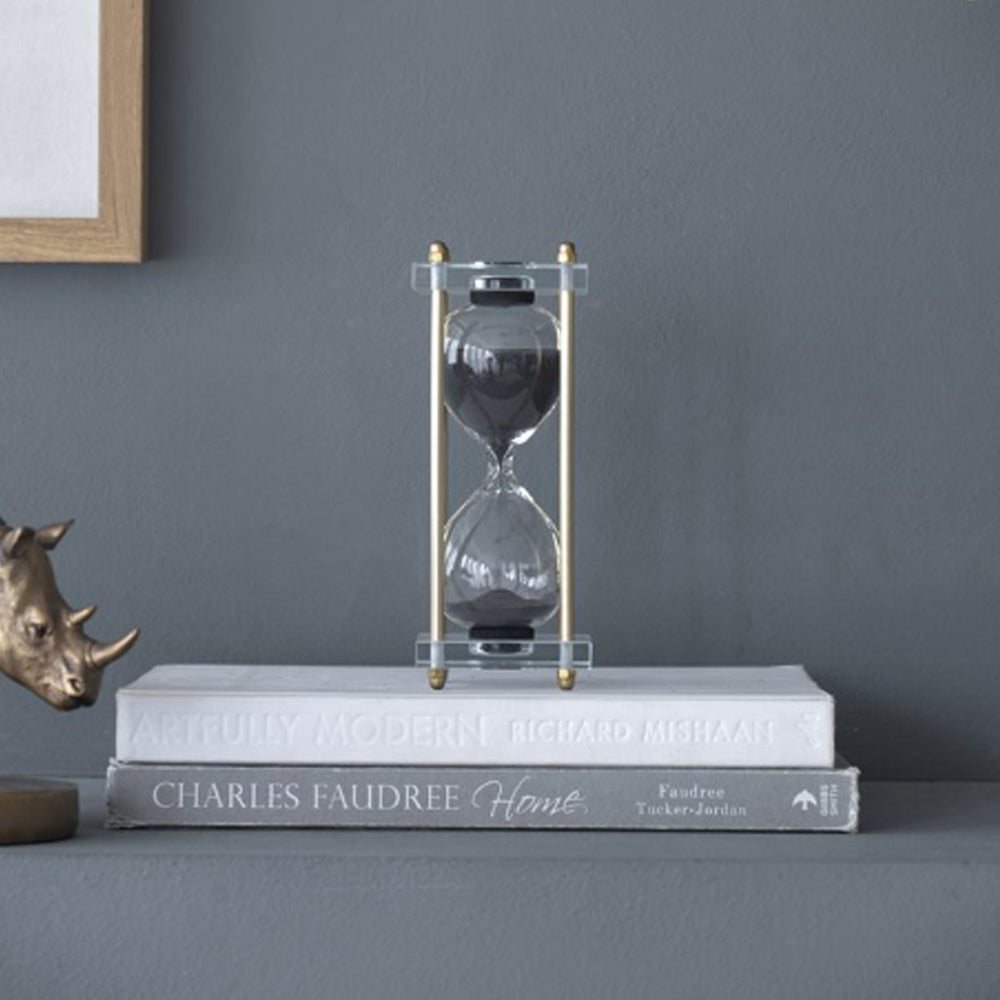 Artekko Hourglass Κλεψύδρα Διακοσμητική Γυαλί Κρύσταλλο Μαύρο Χρυσό (7.6x7.6x20.5)cm 76880