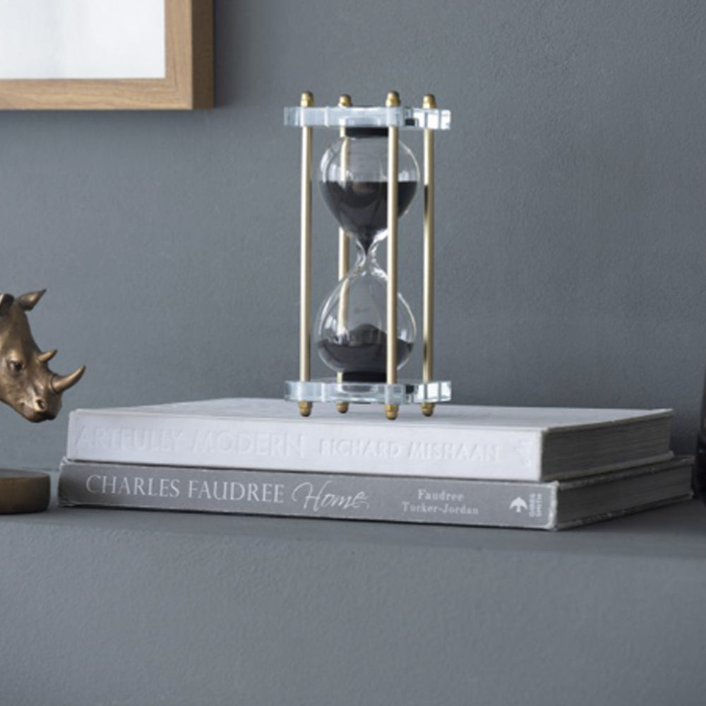 Artekko Hourglass Κλεψύδρα Διακοσμητική Γυαλί Κρύσταλλο Μαύρο Χρυσό (7.6x7.6x20.5)cm 76880