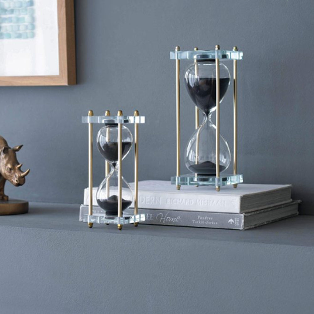 Artekko Hourglass Κλεψύδρα Διακοσμητική Γυαλί Κρύσταλλο Μαύρο Χρυσό (7.6x7.6x20.5)cm 76880