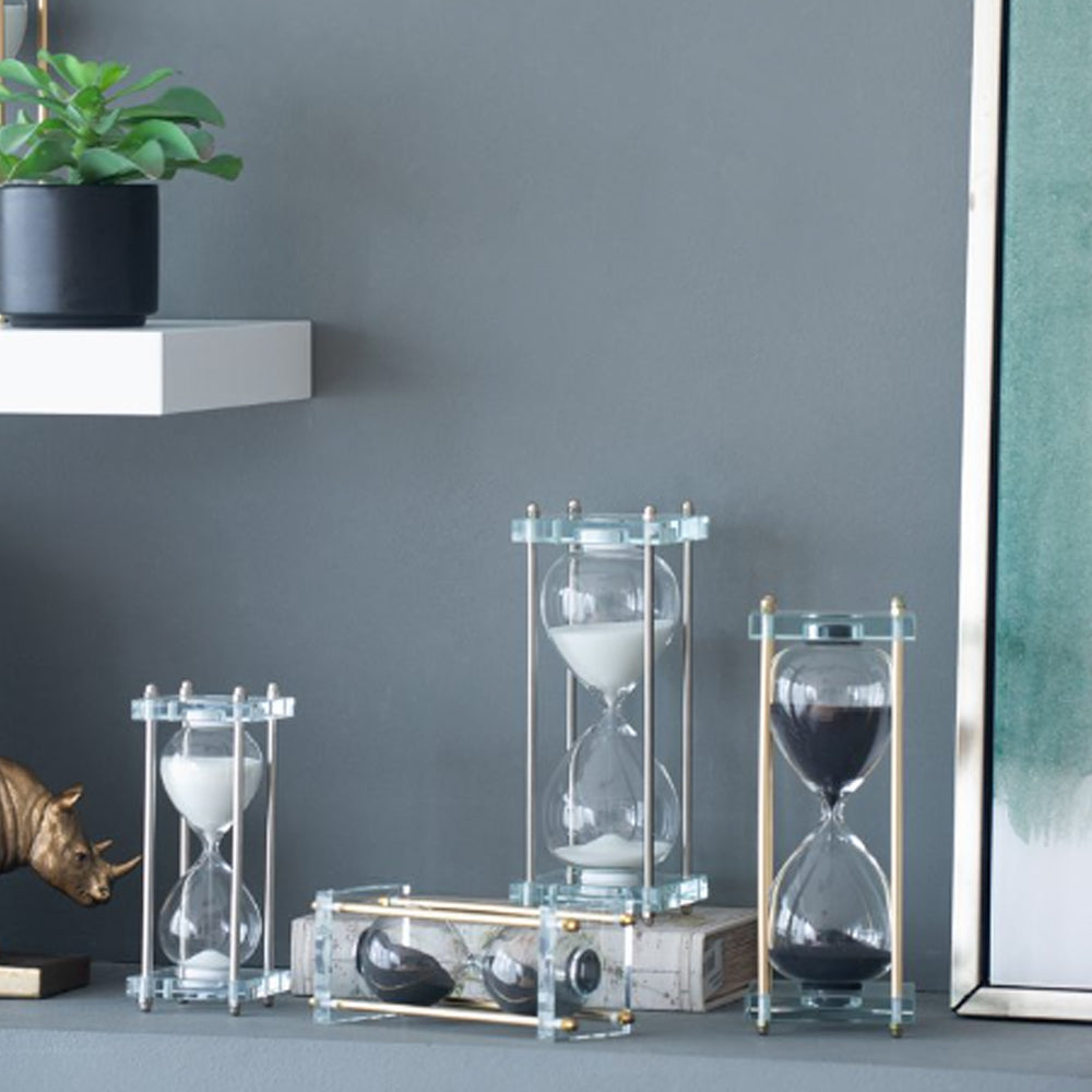 Artekko Hourglass Κλεψύδρα Διακοσμητική Γυαλί Κρύσταλλο Μαύρο Χρυσό (7.6x7.6x20.5)cm 76880