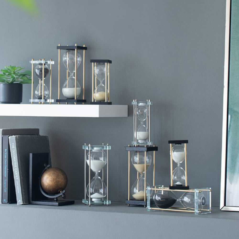 Artekko Hourglass Κλεψύδρα Διακοσμητική Γυαλί Κρύσταλλο Μαύρο Χρυσό (7.6x7.6x20.5)cm 76880