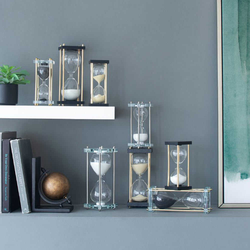 Artekko Hourglass Κλεψύδρα Διακοσμητική Γυαλί Κρύσταλλο Μαύρο Χρυσό (7.6x7.6x20.5)cm 76880