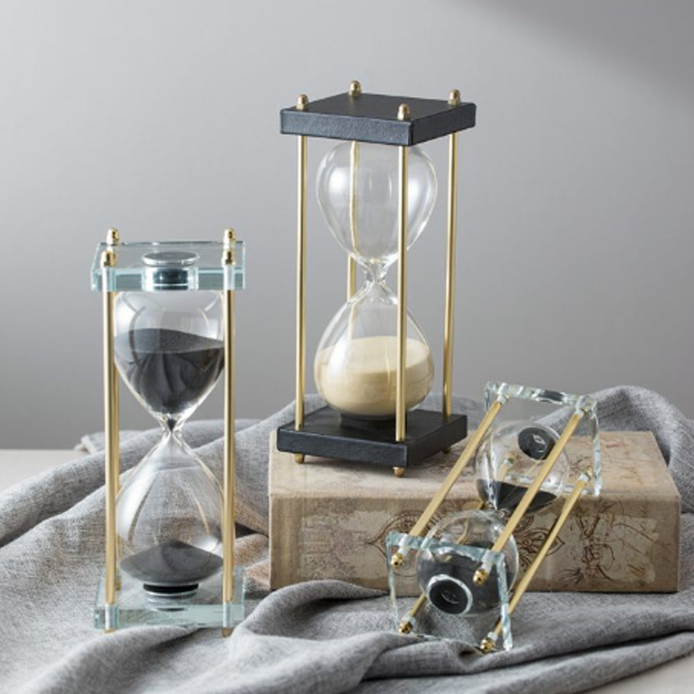 Artekko Hourglass Κλεψύδρα Διακοσμητική Γυαλί Κρύσταλλο Μαύρο Χρυσό (7.6x7.6x20.5)cm 76880