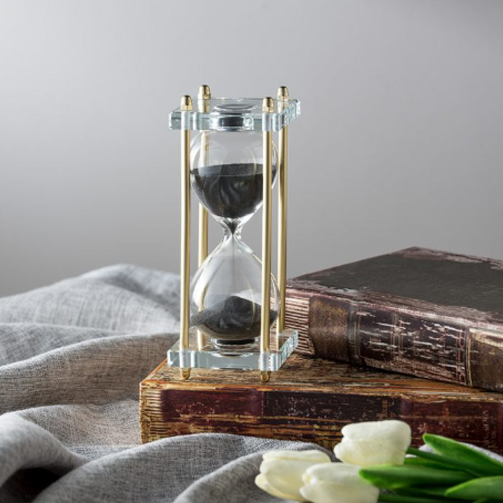 Artekko Hourglass Κλεψύδρα Διακοσμητική Γυαλί Κρύσταλλο Μαύρο Χρυσό (7.6x7.6x20.5)cm 76880