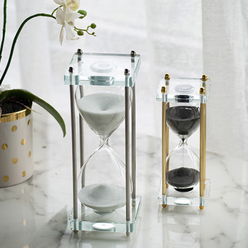 Artekko Hourglass Κλεψύδρα Διακοσμητική Γυαλί Κρύσταλλο Μαύρο Χρυσό (7.6x7.6x20.5)cm 76880