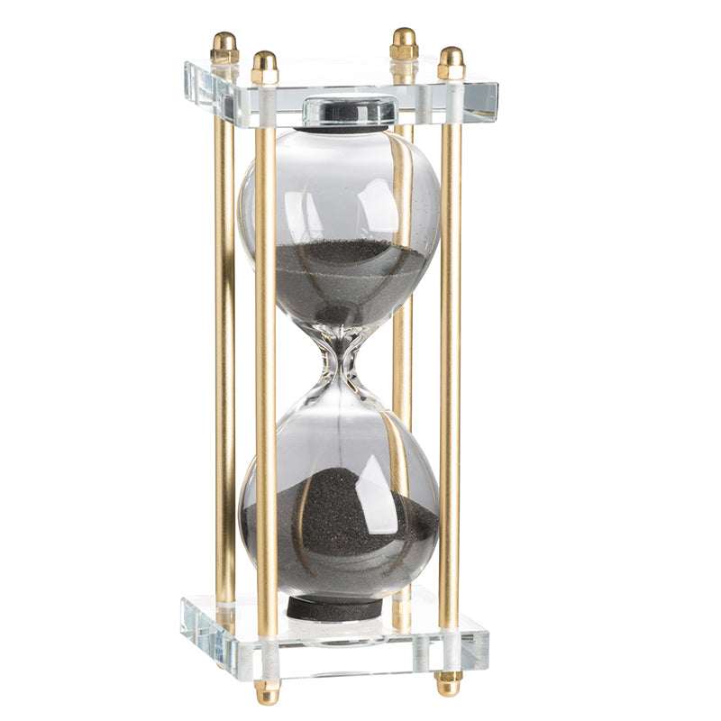 Artekko Hourglass Κλεψύδρα Διακοσμητική Γυαλί Κρύσταλλο Μαύρο Χρυσό (7.6x7.6x20.5)cm 76880