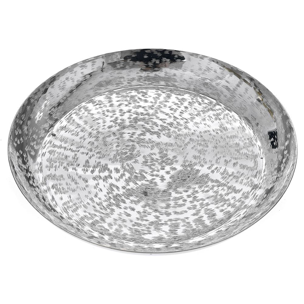 Ασημί στρογγυλή μεταλλική πιατέλα 30x30x4εκ 83043