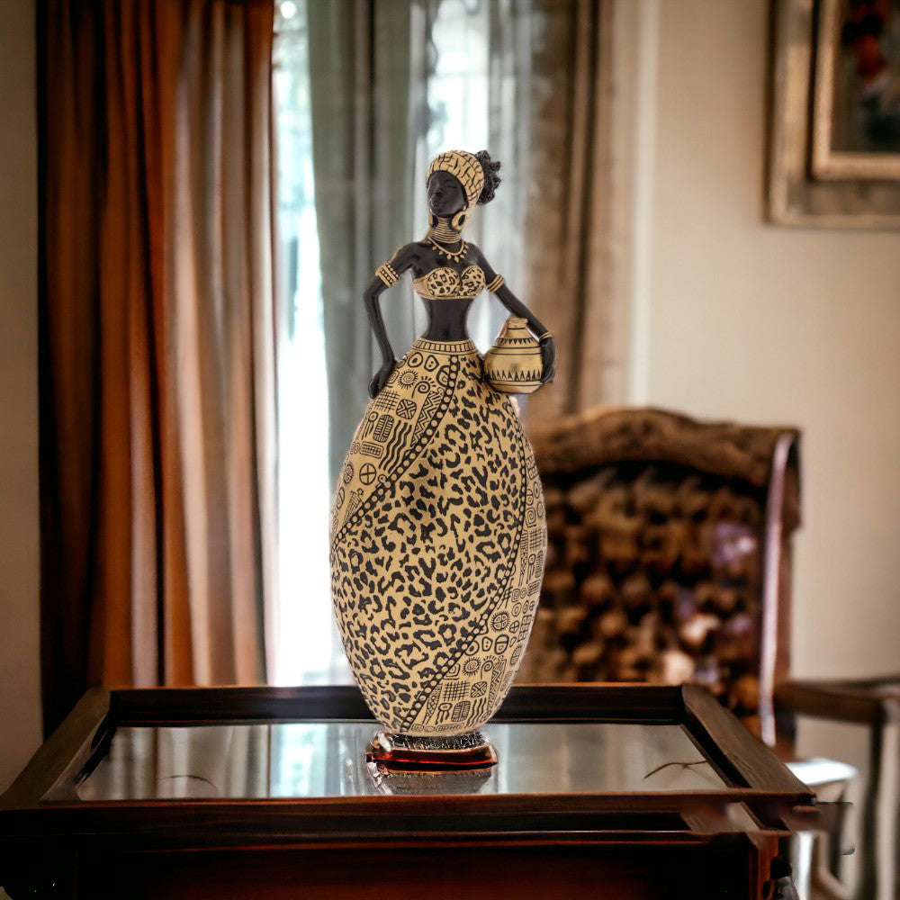 Φιγούρα αφρικάνας, χρυσή με ανάγλυφο φόρεμα 11,5x9x29,5εκ 85754