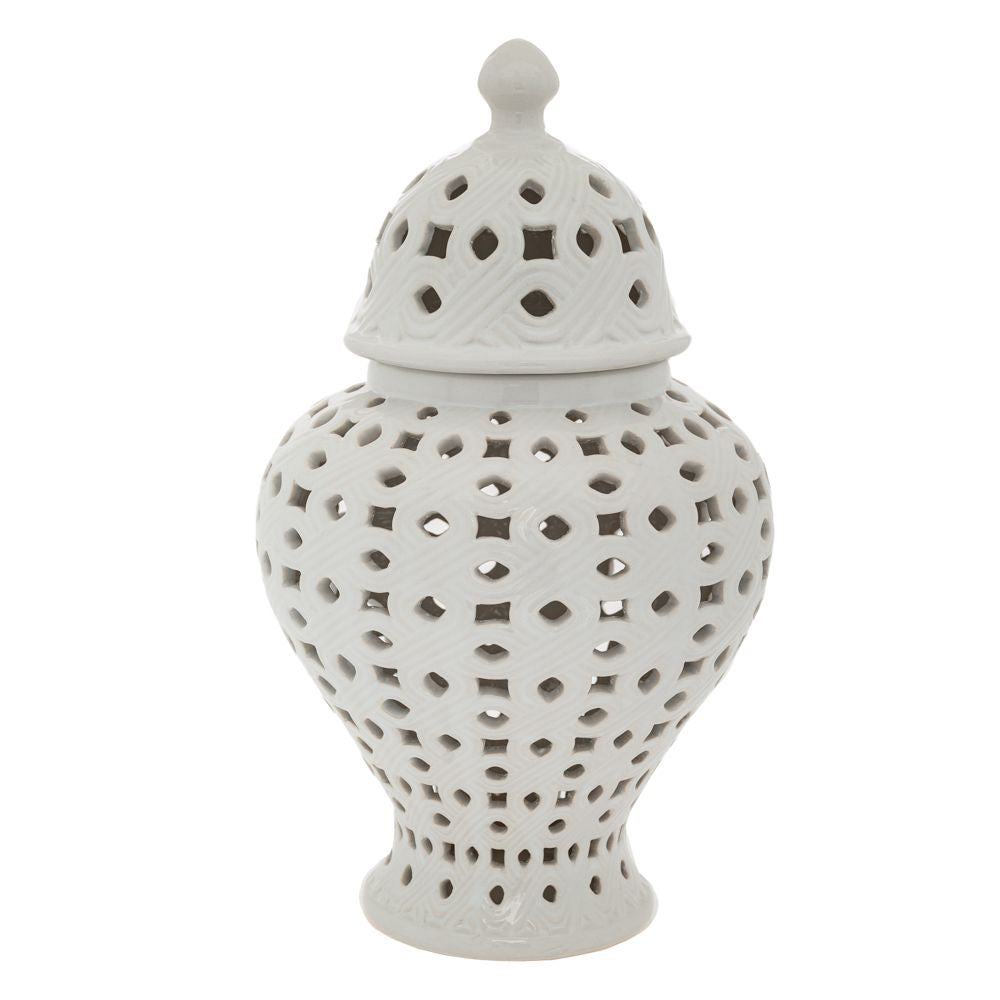 Λευκό Κεραμικό Διάτρητο Βάζο με Καπάκι 20x20x34cm 88404
